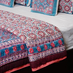 Craftiles - QL1113 Chakri Jaipuri Handblock Printed Reversible Jaipuri Quilt by Jaipurdharohar - Blue