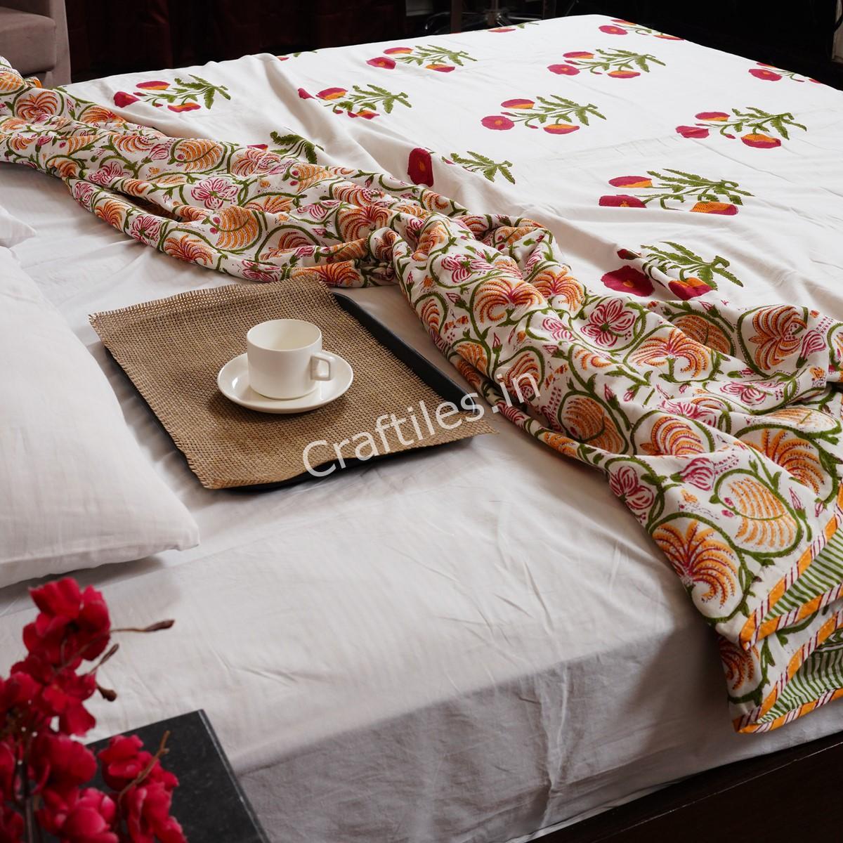 Craftiles – DH1144 Bookey Jaipuri Handblock Printed Reversible Dohar By Jaipur Dharohar – Red