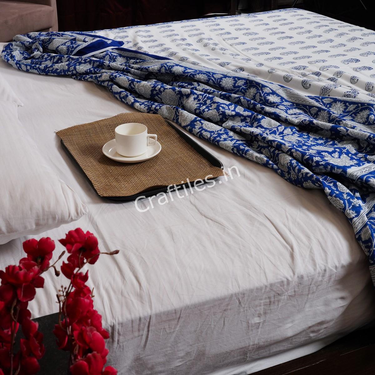 Craftiles – DH1056 Carry Jaipuri Handblock Printed Reversible Dohar By Jaipur Dharohar – Blue