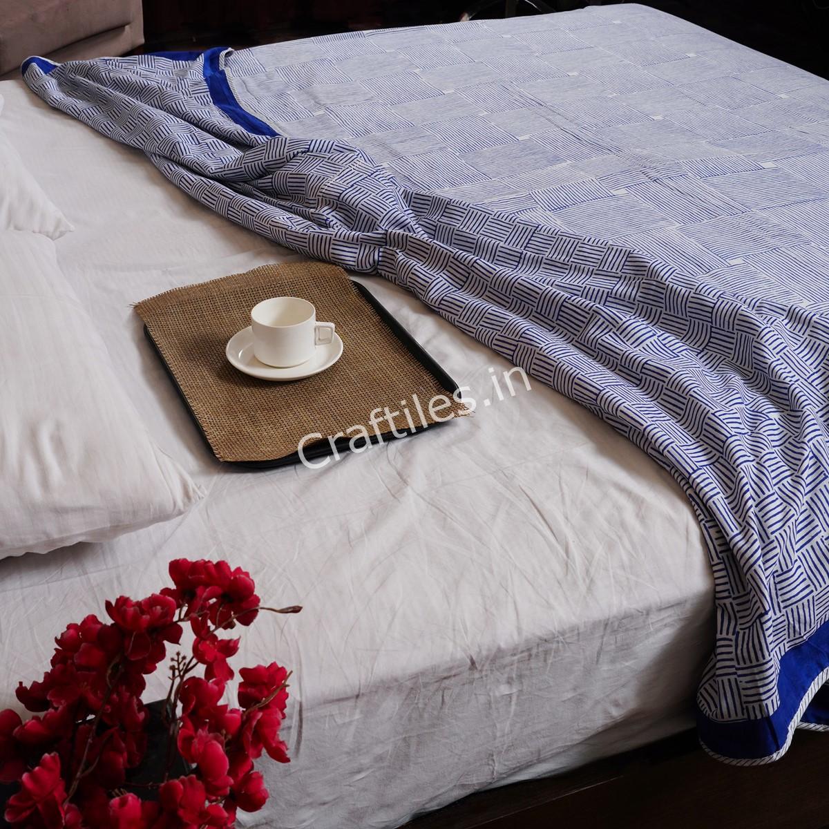 Craftiles – DH1014 Square Jaipuri Handblock Printed Reversible Dohar By Jaipur Dharohar – Blue