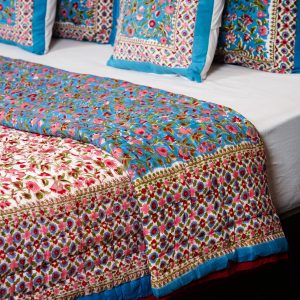 Craftiles - QL1119 Sea Jaipuri Handblock Printed Reversible Jaipuri Quilt by Jaipurdharohar - Blue