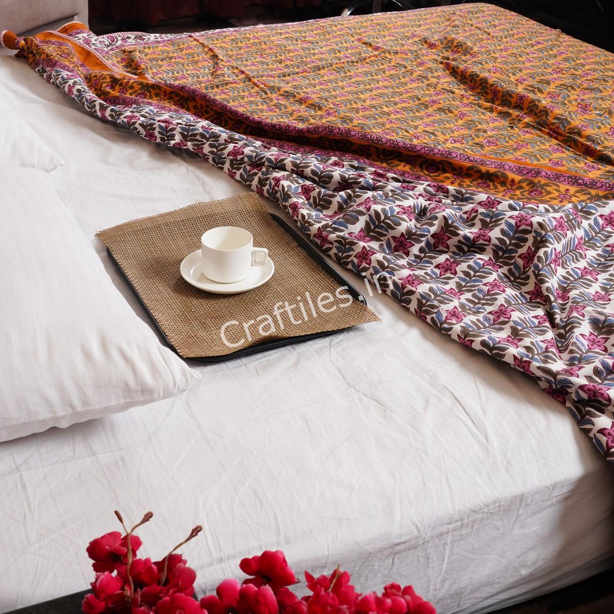 Craftiles – DH1150Q Bel Jaipuri Handblock Printed Reversible Dohar By Jaipur Dharohar – Orange