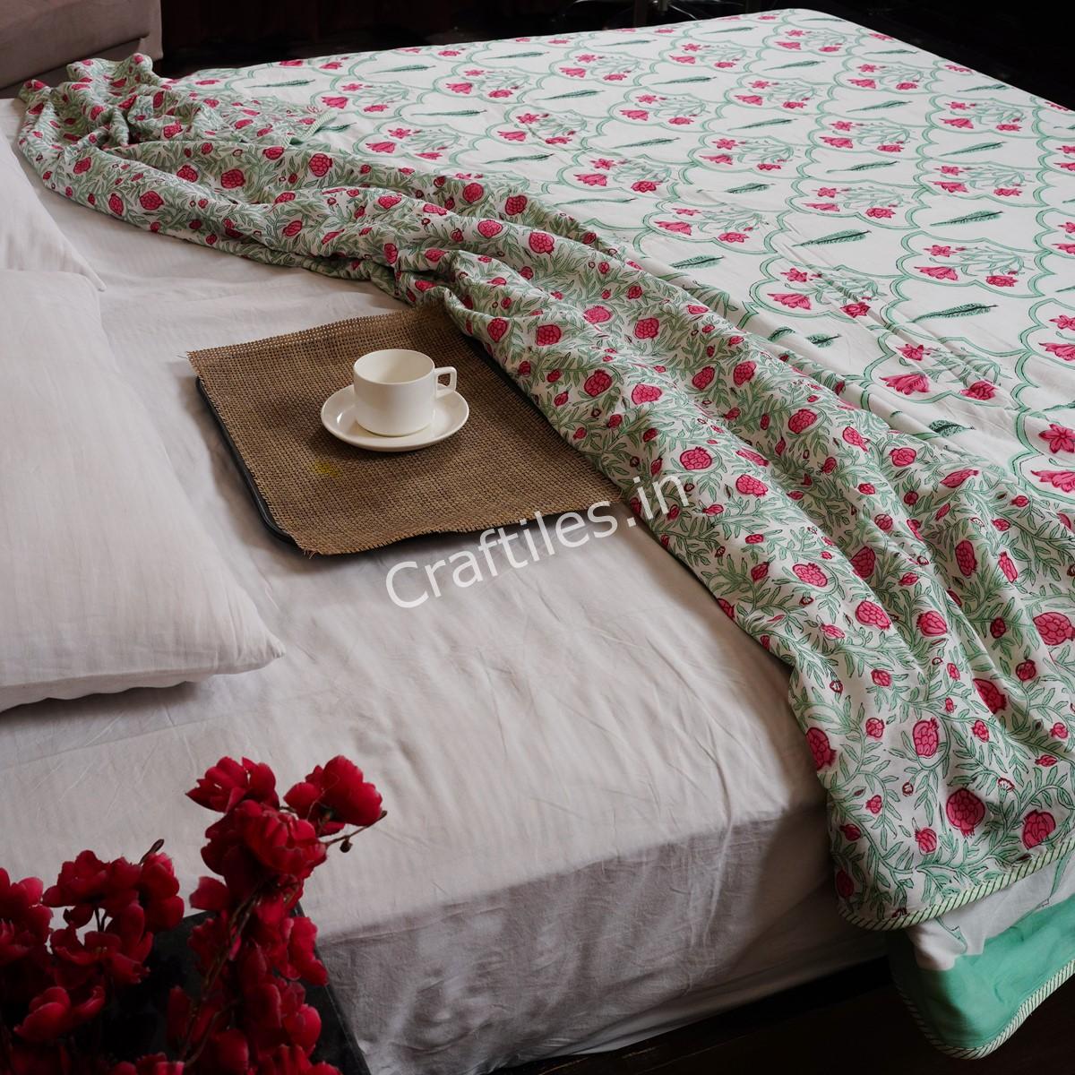 Craftiles – DH1050 Amber Handblock Printed Reversible Dohar By Jaipur Dharohar – White