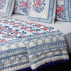 Craftiles - QL1030 Roseland Jaipuri Handblock Printed Reversible Jaipuri Quilt by Jaipurdharohar - Red
