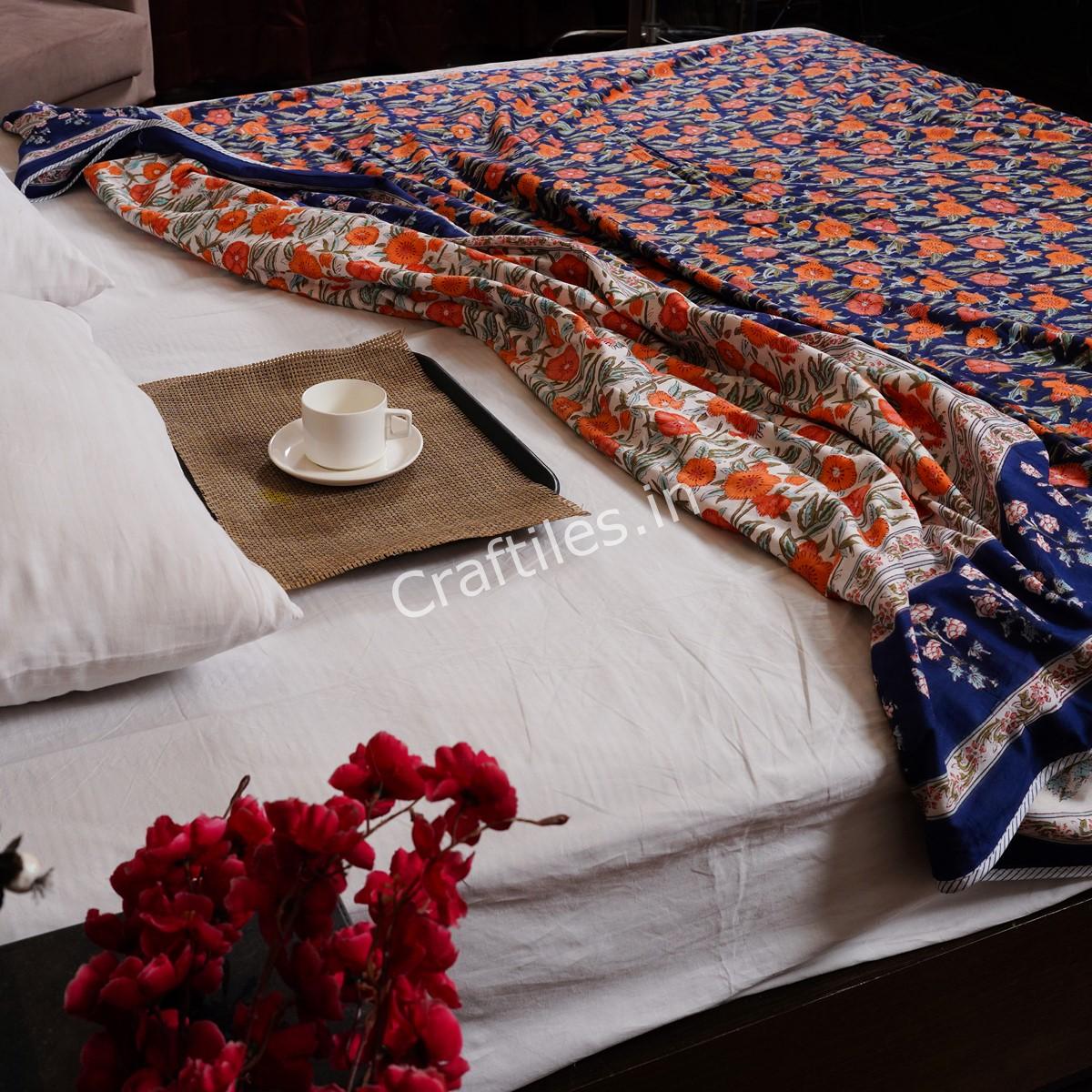 Craftiles – DH1001 Handblock Printed Reversible Dohar By Jaipur Dharohar – Blue