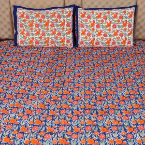 Craftiles - BD1001 Rose Jaipuri Handblock Printed Jaipuri Bedsheet with 2 Pillow Covers by Jaipurdharohar - Blue