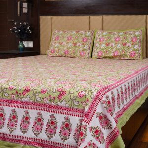 Craftiles® BD1114 Birla Jaipuri Handblock Printed Cotton Bedsheet with 2 Pillow Covers by Jaipur Dharohar - Blue