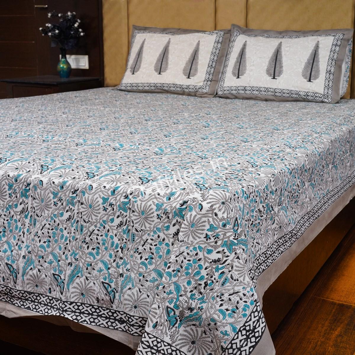 Craftiles® BD1008 Tilak Boota Jaipuri Handblock Printed Cotton Bedsheet with 2 Pillow Covers by Jaipur Dharohar - Brown