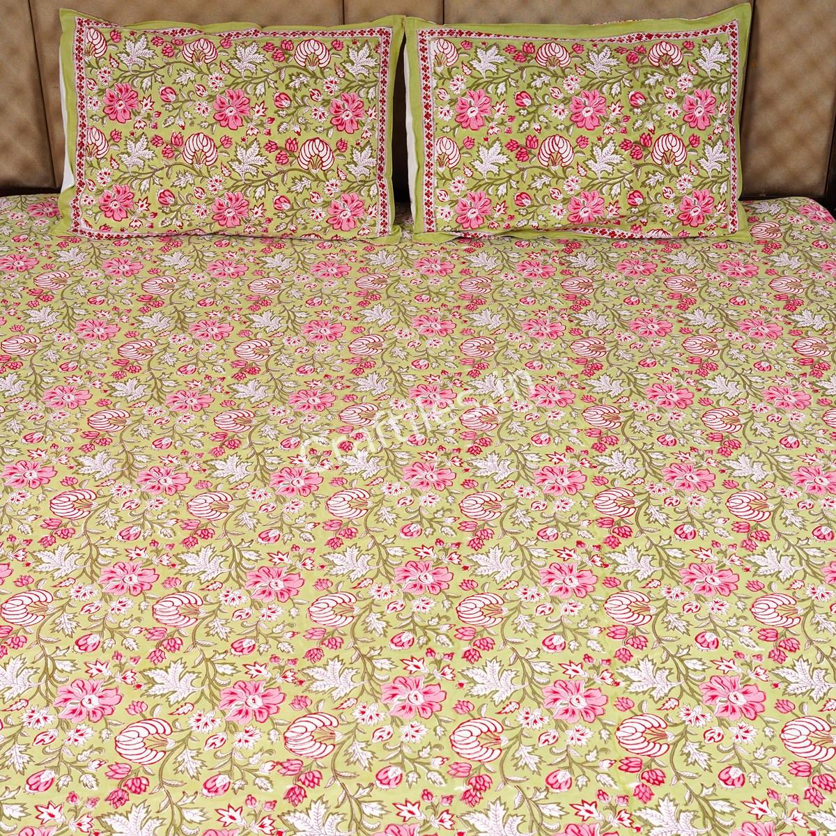 Craftiles® BD1114 Birla Jaipuri Handblock Printed Cotton Bedsheet with 2 Pillow Covers by Jaipur Dharohar - Blue