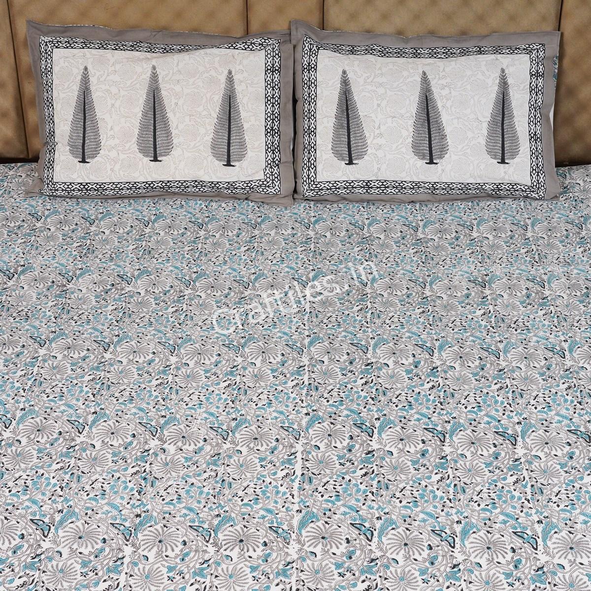 Craftiles® BD1008 Tilak Boota Jaipuri Handblock Printed Cotton Bedsheet with 2 Pillow Covers by Jaipur Dharohar - Brown