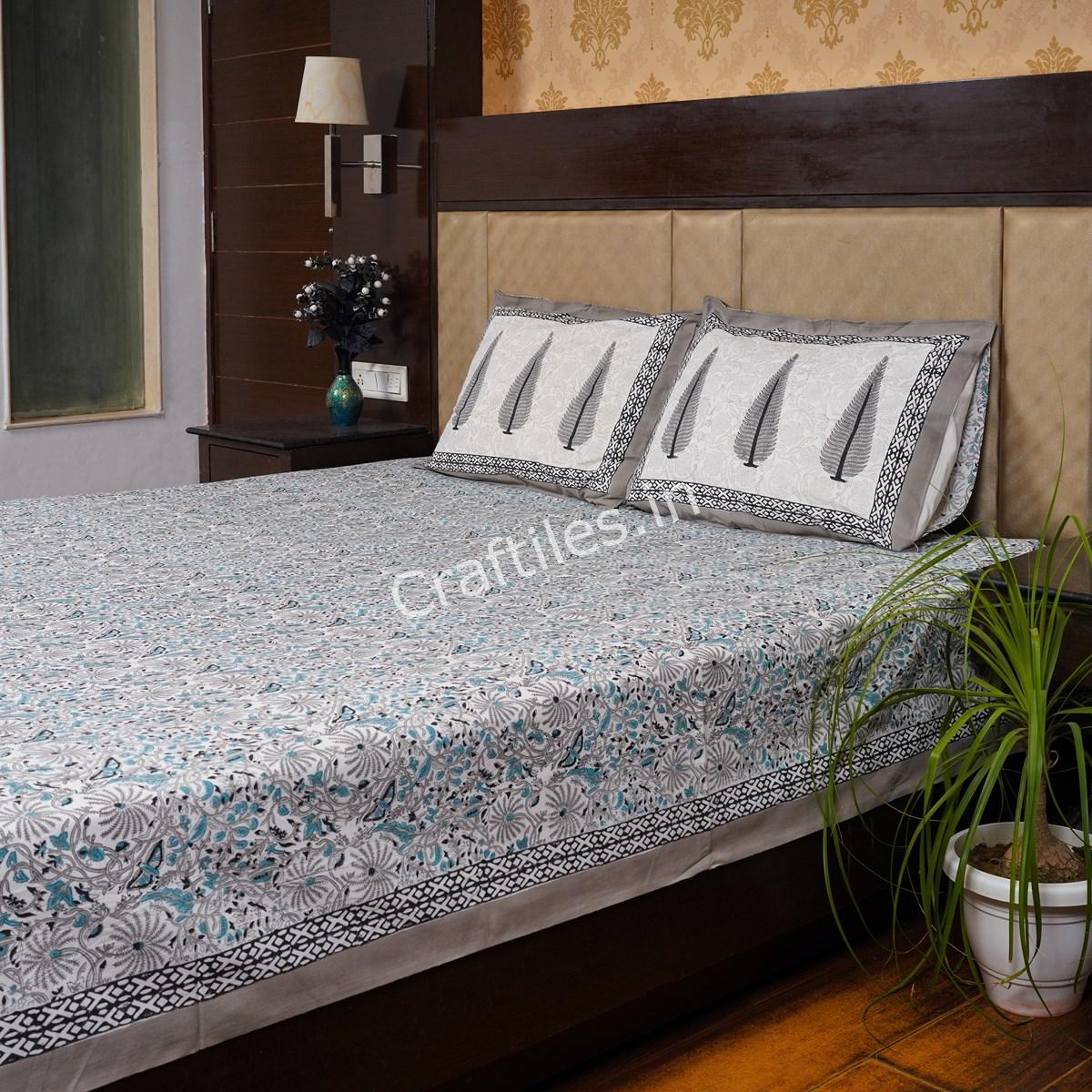 Craftiles® Tilak Boota Jaipuri Handblock Printed Cotton Bedsheet with 2 Pillow Covers by Jaipur Dharohar - Brown - Image 3