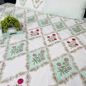 Blue Hand Block Printed Pure Cotton Bedsheet