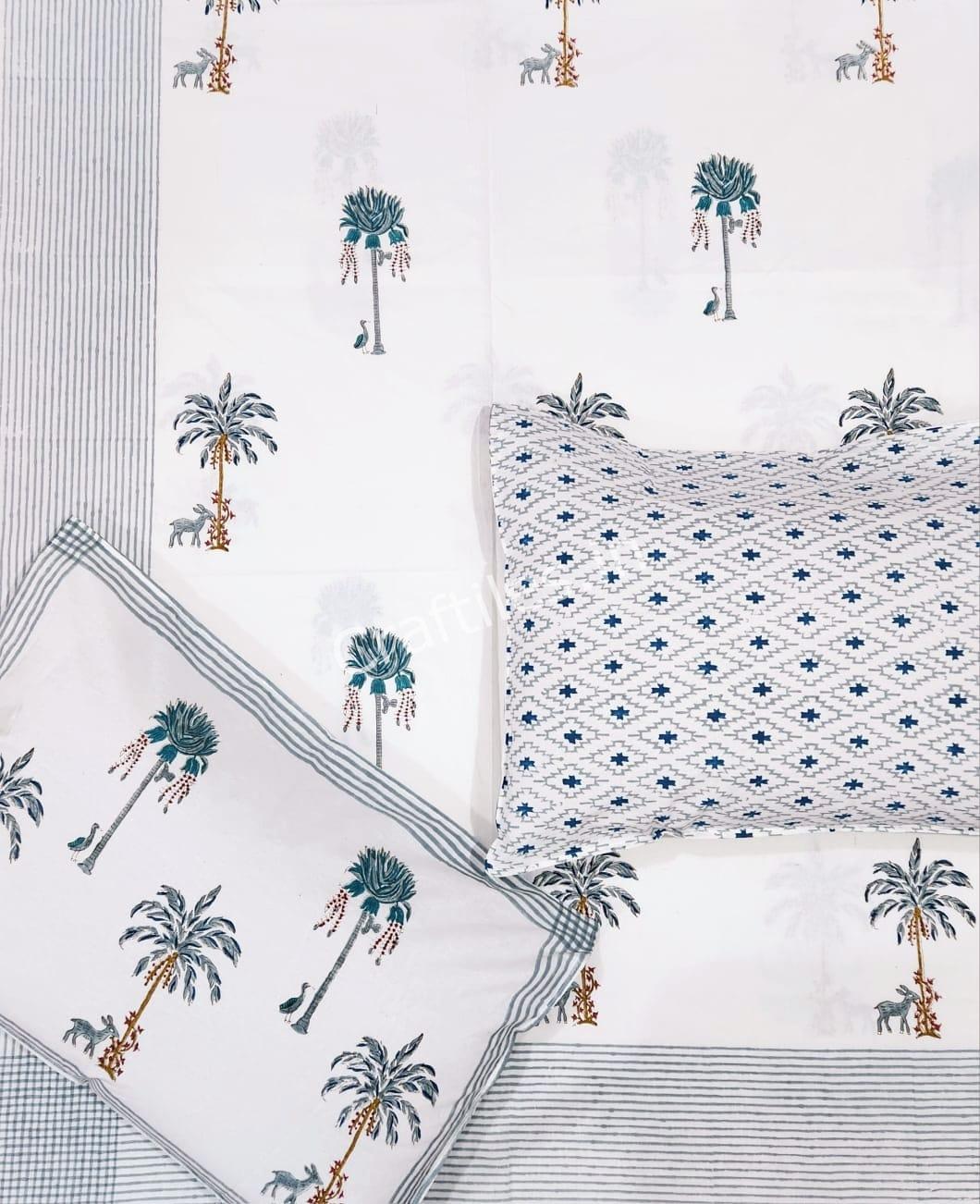 Craftiles® BD1301 Jaipuri Handblock Printed Cotton Bedsheet with 2 Pillow Covers by Jaipur Dharohar