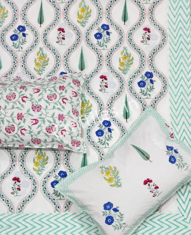 Craftiles® BD9000 All New Designs for Jaipuri Handblock Printed Cotton Bedsheet with 2 Pillow Covers by Jaipur Dharohar - Image 9