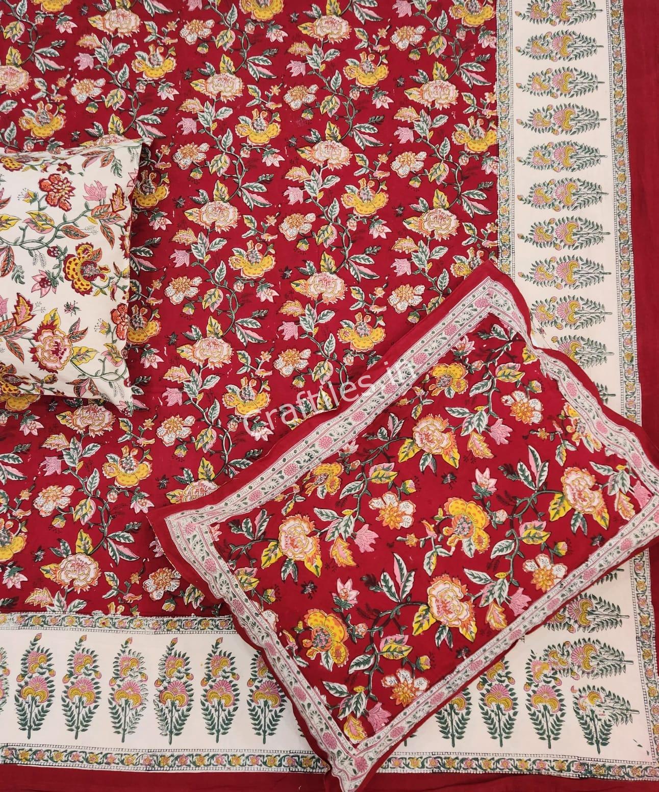 Craftiles® BD9000 All New Designs for Jaipuri Handblock Printed Cotton Bedsheet with 2 Pillow Covers by Jaipur Dharohar - Image 43