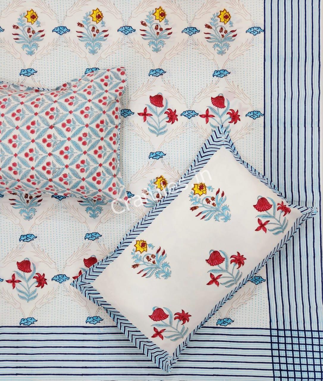 Craftiles® BD9000 All New Designs for Jaipuri Handblock Printed Cotton Bedsheet with 2 Pillow Covers by Jaipur Dharohar - Image 37