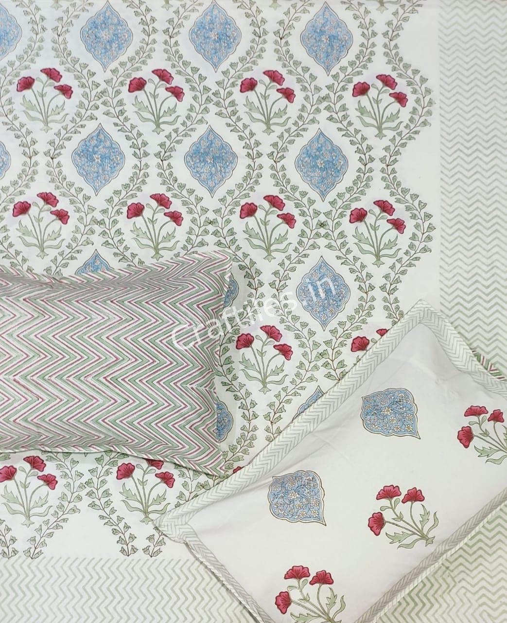 Craftiles® BD9000 All New Designs for Jaipuri Handblock Printed Cotton Bedsheet with 2 Pillow Covers by Jaipur Dharohar - Image 26