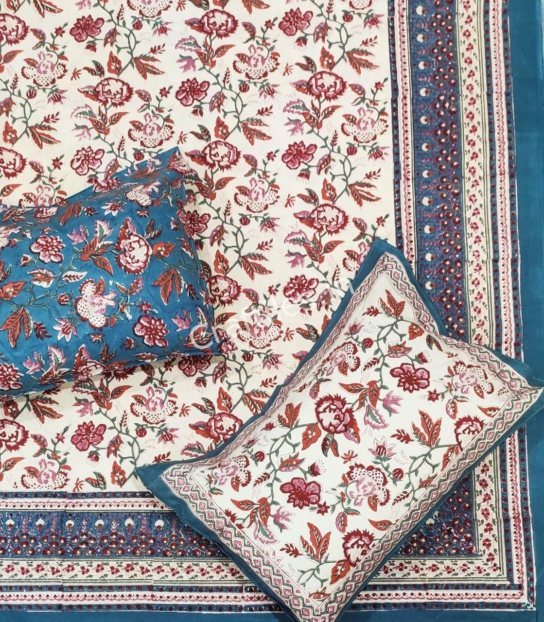 Craftiles® BD9000 All New Designs for Jaipuri Handblock Printed Cotton Bedsheet with 2 Pillow Covers by Jaipur Dharohar - Image 49