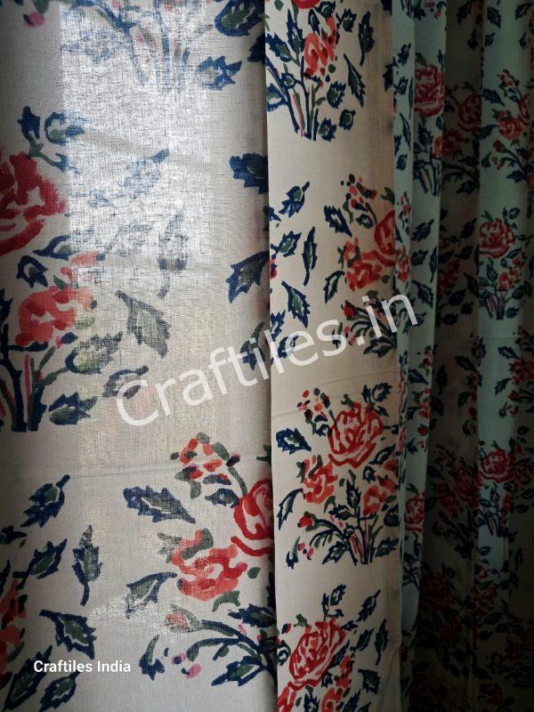 Craftiles® -  CT2004 Hand block Printed Cotton Curtain White by Jaipur Dharohar - Free Delivery - Image 4