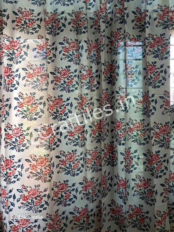 Craftiles® -  CT2004 Hand block Printed Cotton Curtain White by Jaipur Dharohar - Free Delivery - Image 3