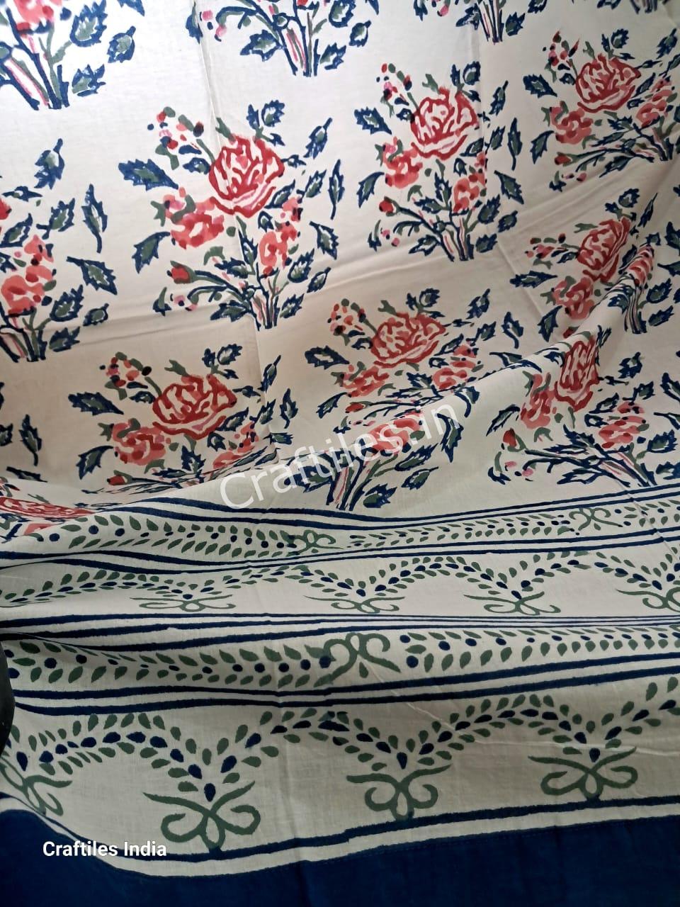 Craftiles® - CT2004 Hand block Printed Cotton Curtain White by Jaipur Dharohar - Free Delivery