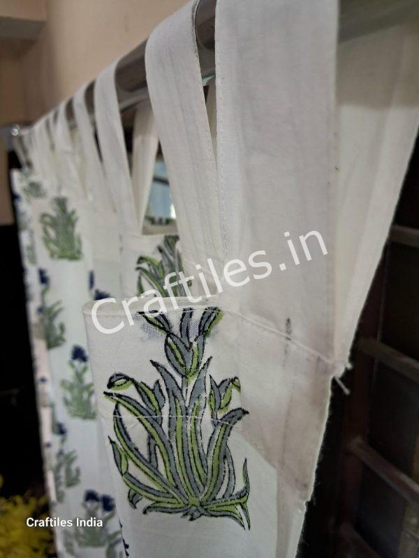 Craftiles® -  CT2002 Hand block Printed Cotton Curtain White by Jaipur Dharohar - Free Delivery - Image 2