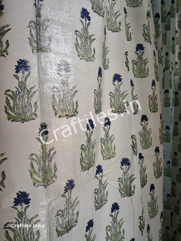 Craftiles® -  CT2002 Hand block Printed Cotton Curtain White by Jaipur Dharohar - Free Delivery - Image 3