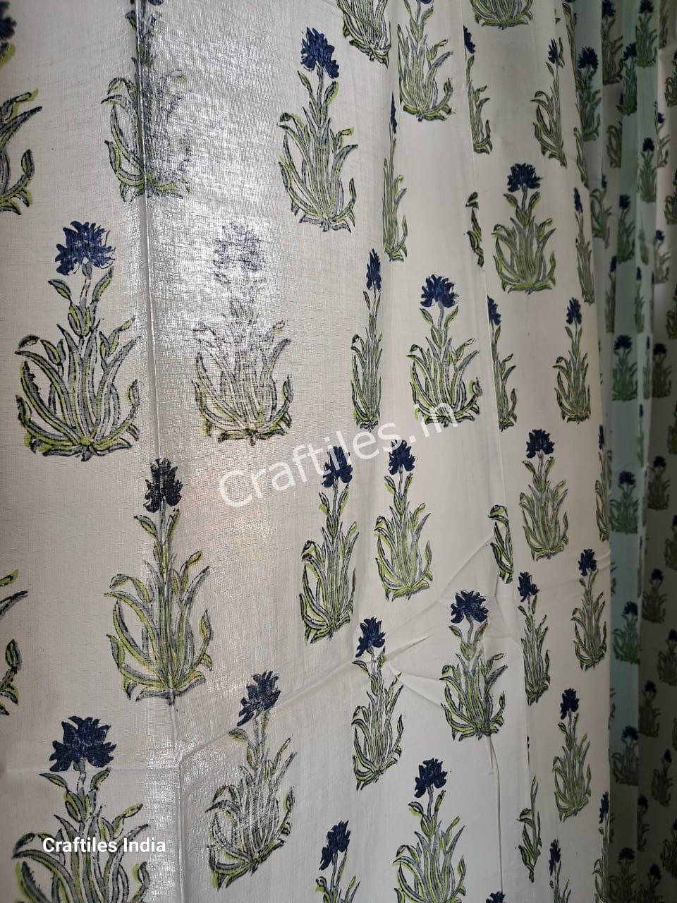 Craftiles® - CT2002 Hand block Printed Cotton Curtain White by Jaipur Dharohar - Free Delivery - Image 3