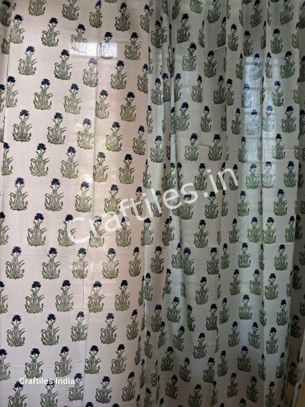 Craftiles® -  CT2002 Hand block Printed Cotton Curtain White by Jaipur Dharohar - Free Delivery - Image 4