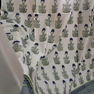 Craftiles® - CT2002 Hand block Printed Cotton Curtain White by Jaipur Dharohar - Free Delivery