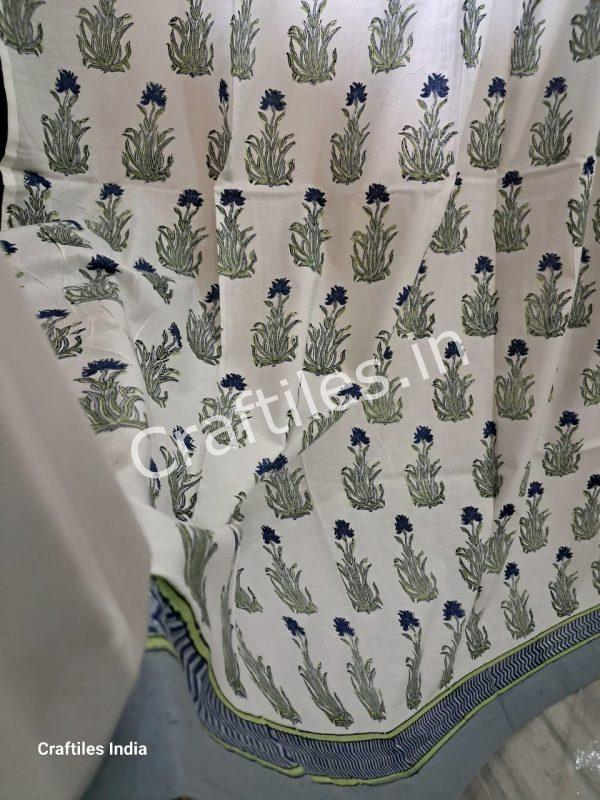 Craftiles® - CT2002 Hand block Printed Cotton Curtain White by Jaipur Dharohar - Free Delivery