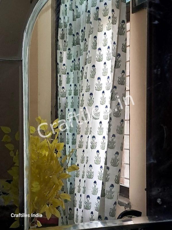 Craftiles® - CT2002 Hand block Printed Cotton Curtain White by Jaipur Dharohar - Free Delivery
