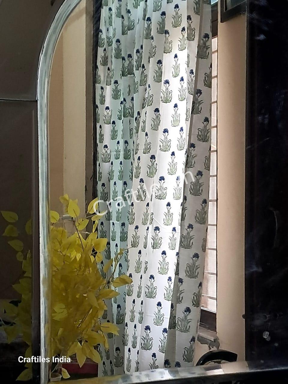 Craftiles® - CT2002 Hand block Printed Cotton Curtain White by Jaipur Dharohar - Free Delivery