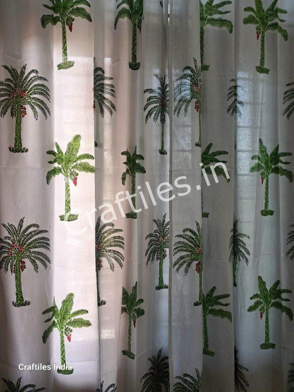 Craftiles® - CT2004 Hand block Printed Cotton Curtain White by Jaipur Dharohar - Free Delivery