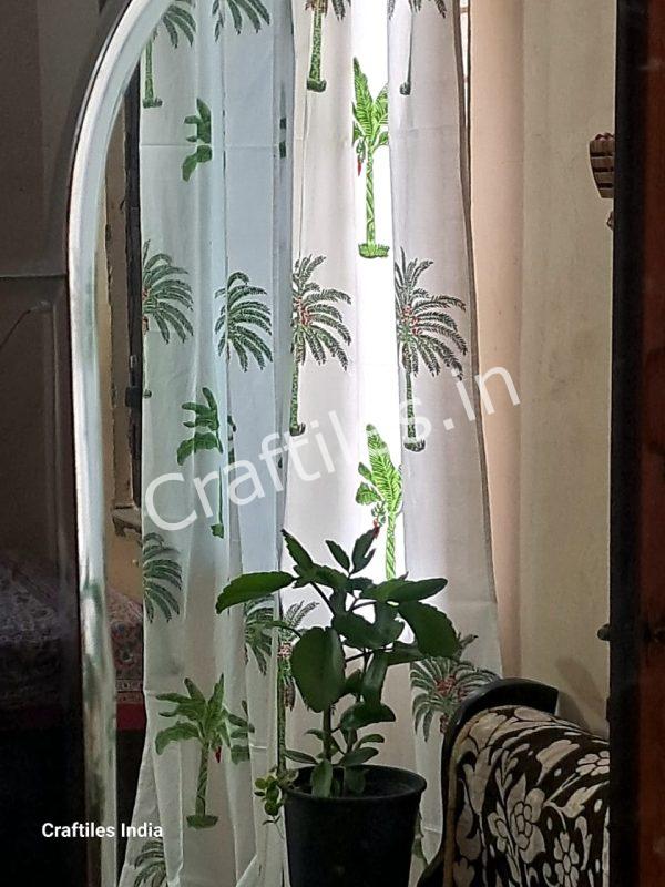 Craftiles® - CT2002 Hand block Printed Cotton Curtain White by Jaipur Dharohar - Free Delivery