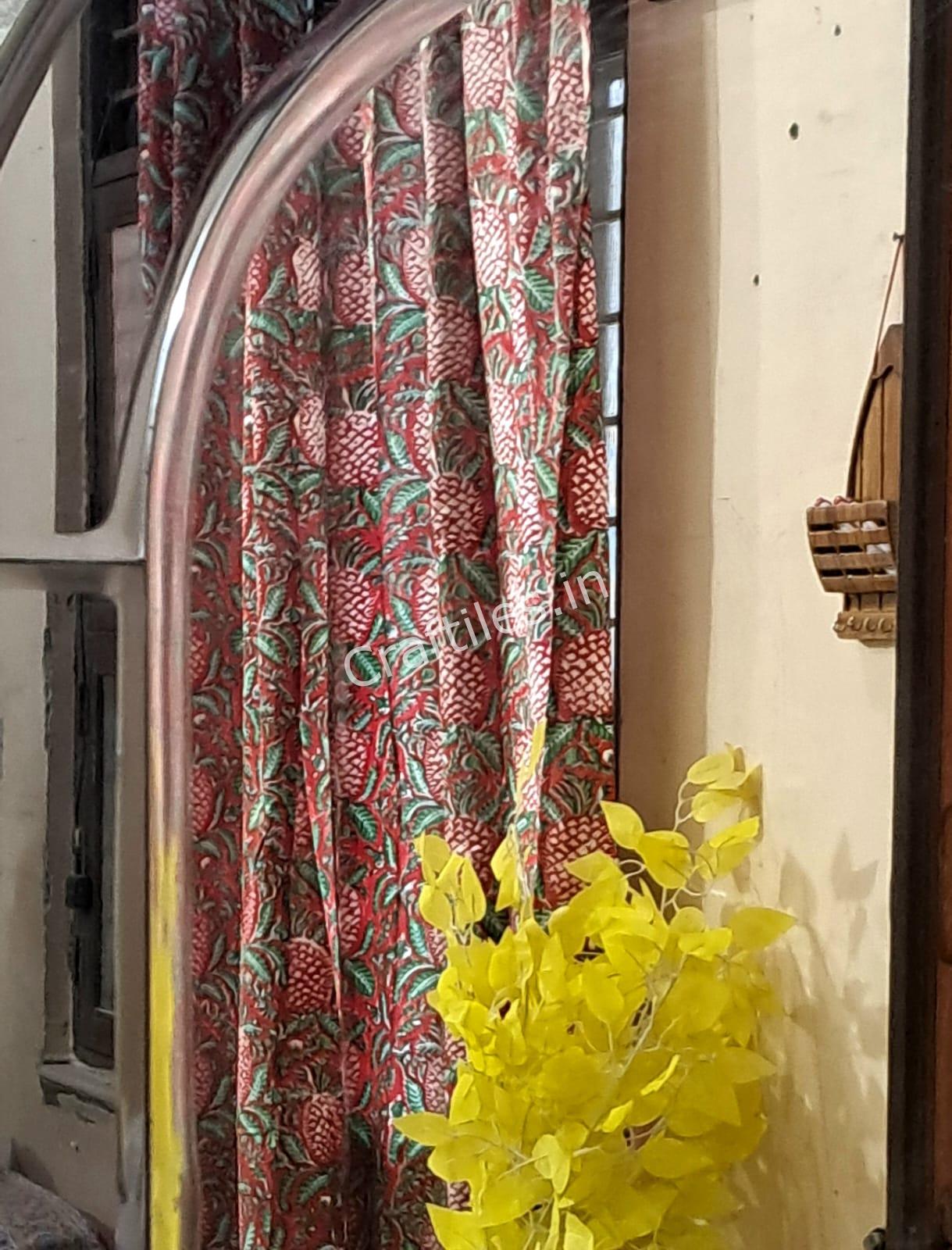 Craftiles® - CT2004 Hand block Printed Cotton Curtain White by Jaipur Dharohar - Free Delivery