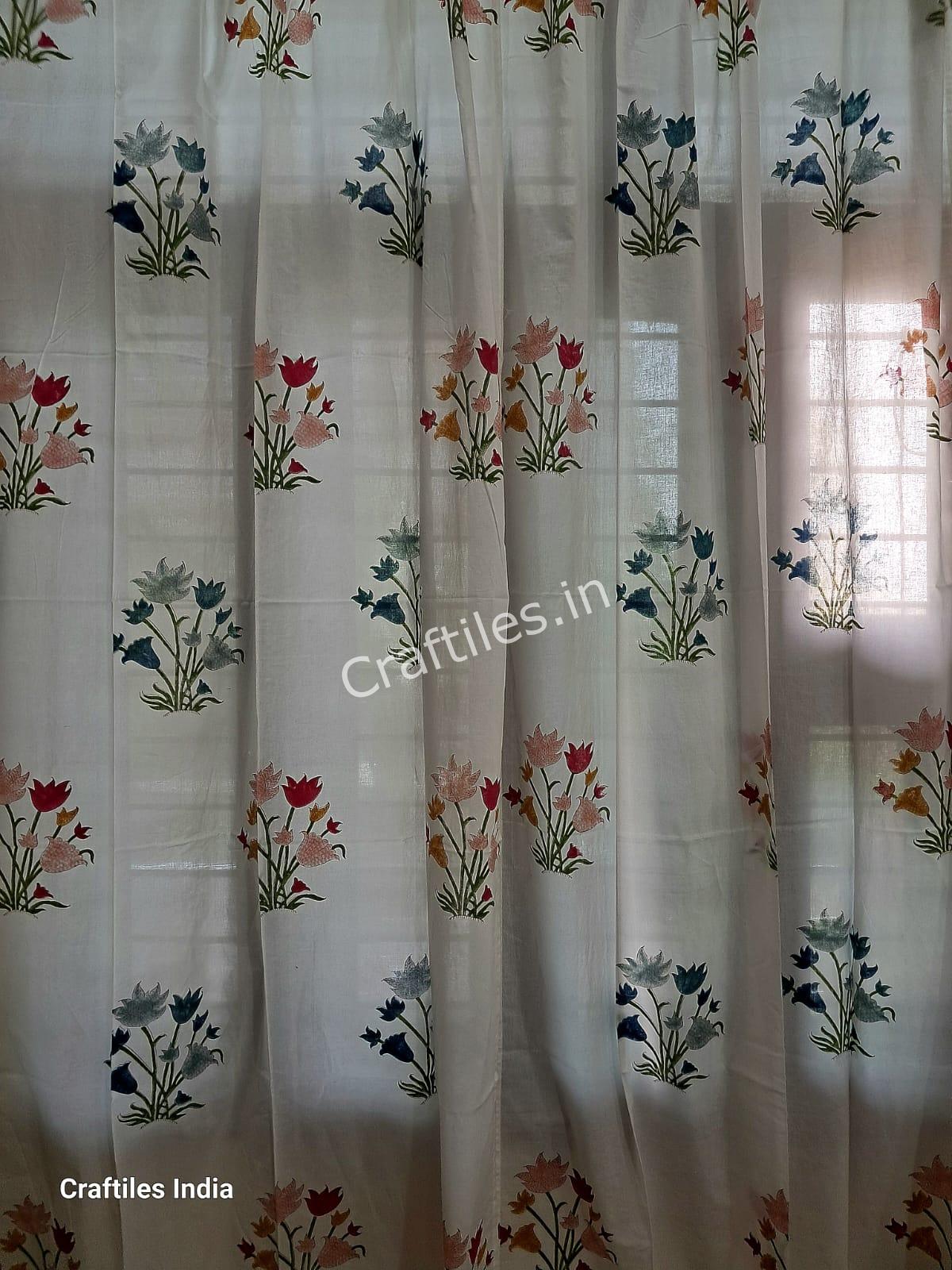 Craftiles® - CT2008 Hand block Printed Cotton Curtain White by Jaipur Dharohar - Free Delivery - Image 3