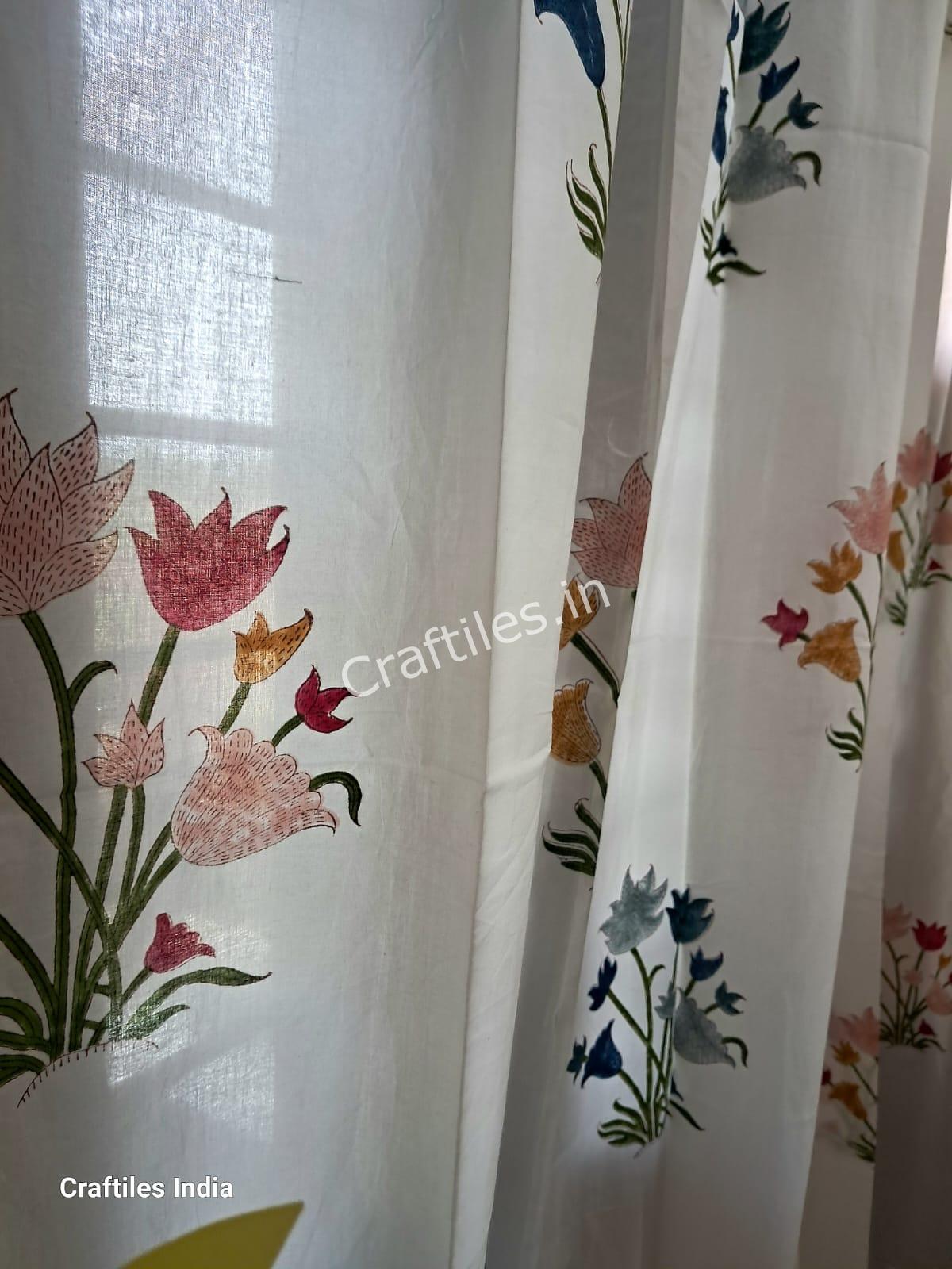 Craftiles® - CT2008 Hand block Printed Cotton Curtain White by Jaipur Dharohar - Free Delivery - Image 2