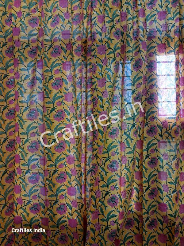 Craftiles® - CT2004 Hand block Printed Cotton Curtain White by Jaipur Dharohar - Free Delivery