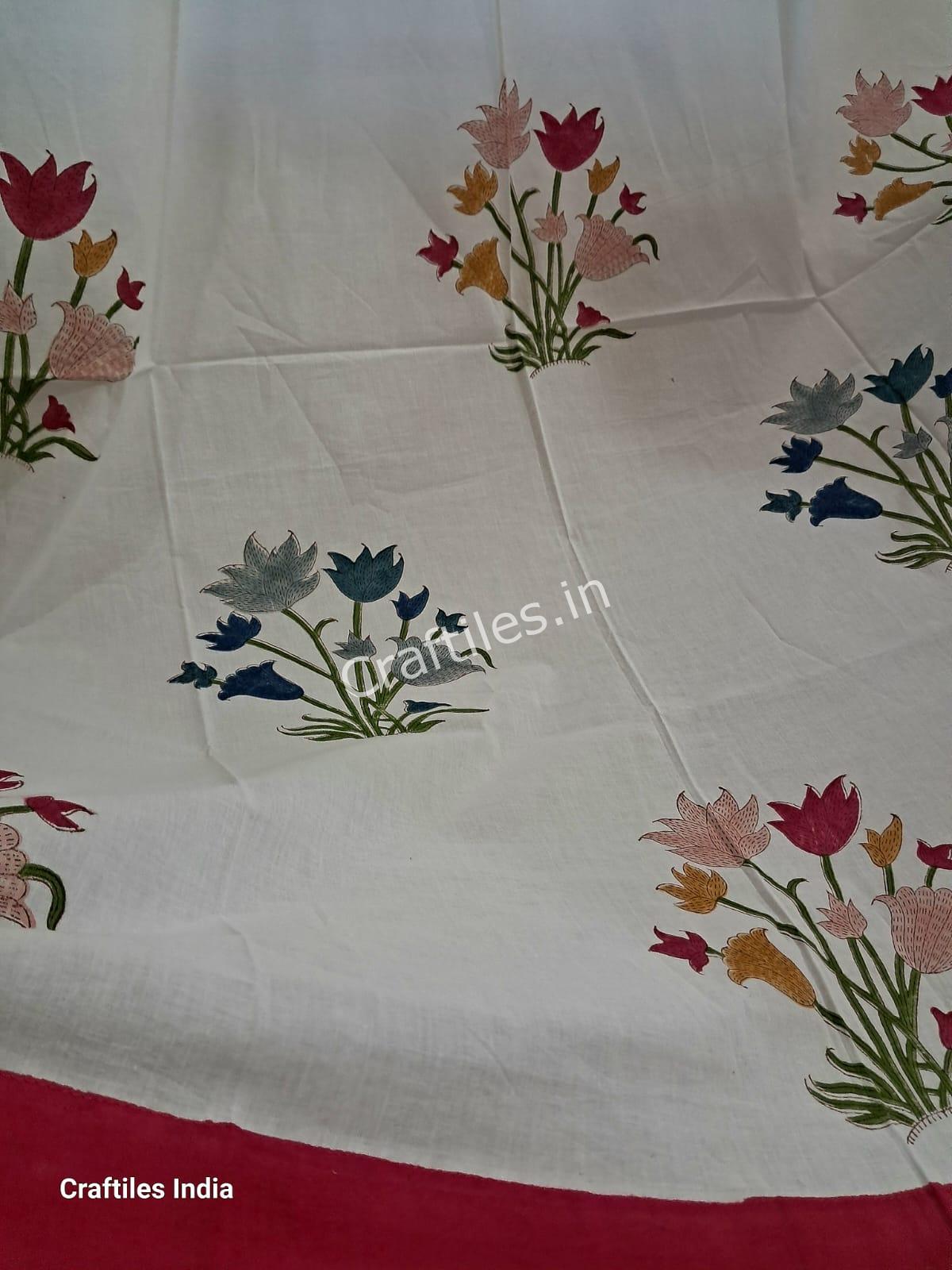 Craftiles® - CT2004 Hand block Printed Cotton Curtain White by Jaipur Dharohar - Free Delivery