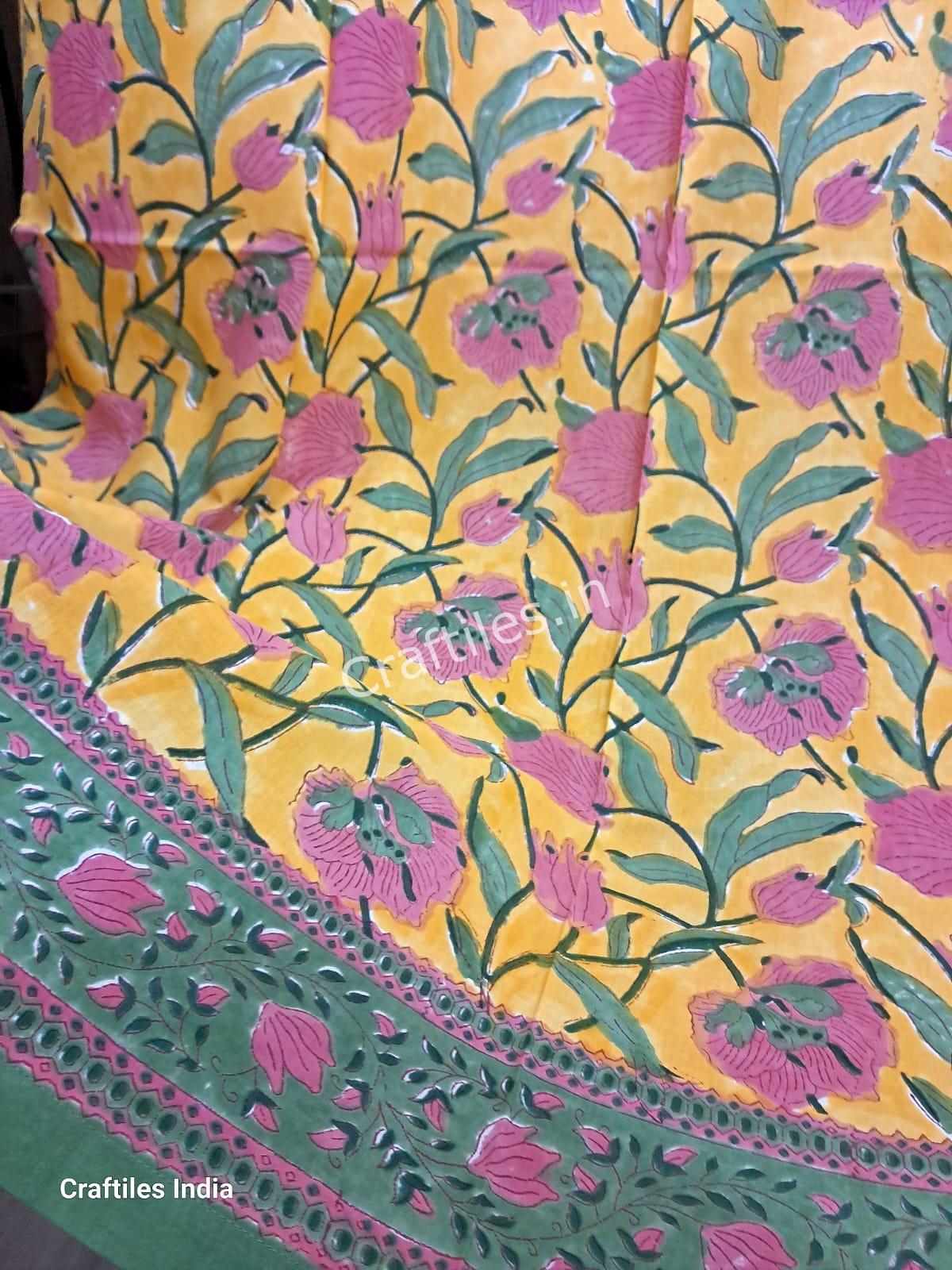 Craftiles® - CT2004 Hand block Printed Cotton Curtain White by Jaipur Dharohar - Free Delivery