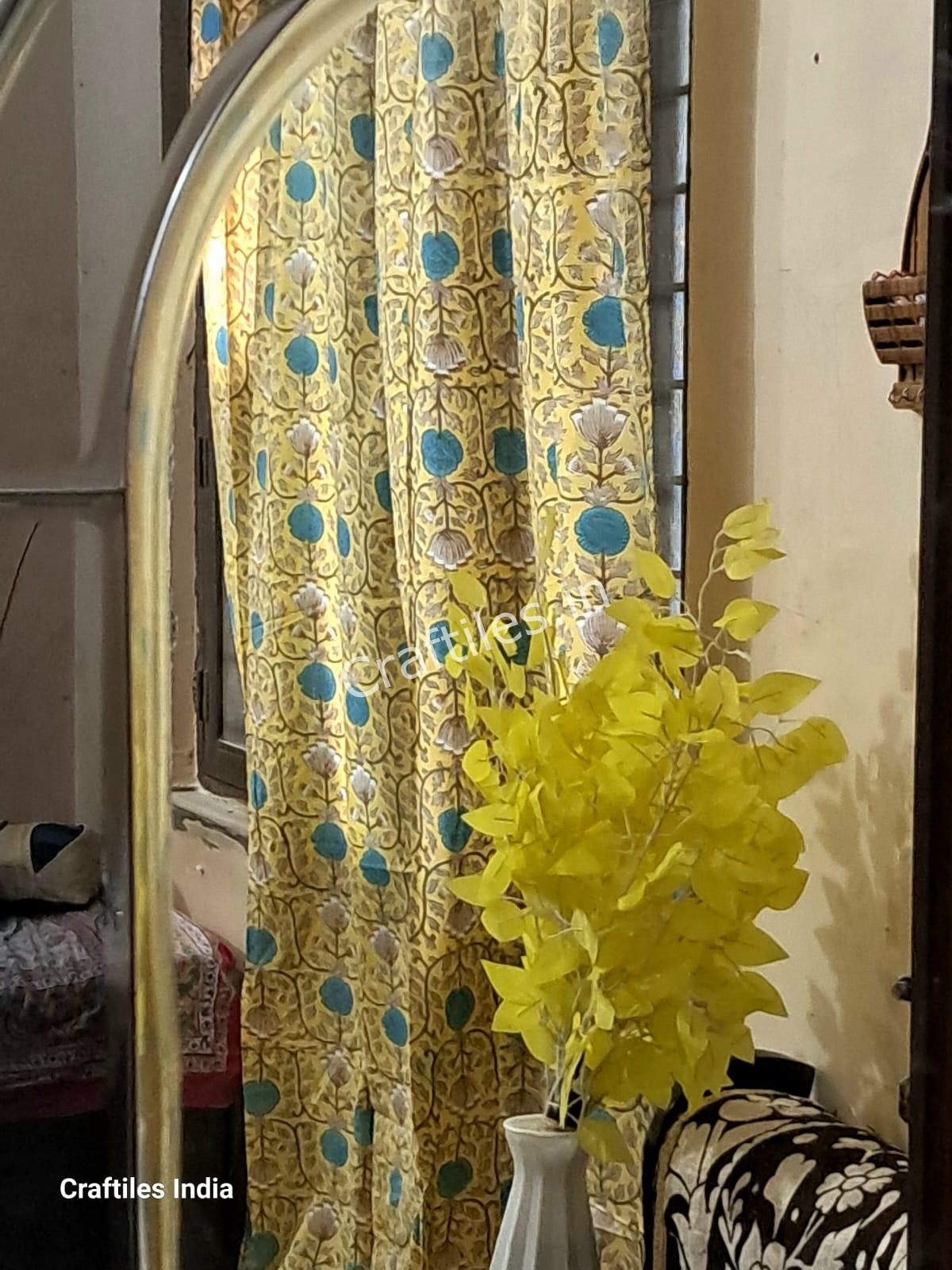 Craftiles® - CT2004 Hand block Printed Cotton Curtain White by Jaipur Dharohar - Free Delivery