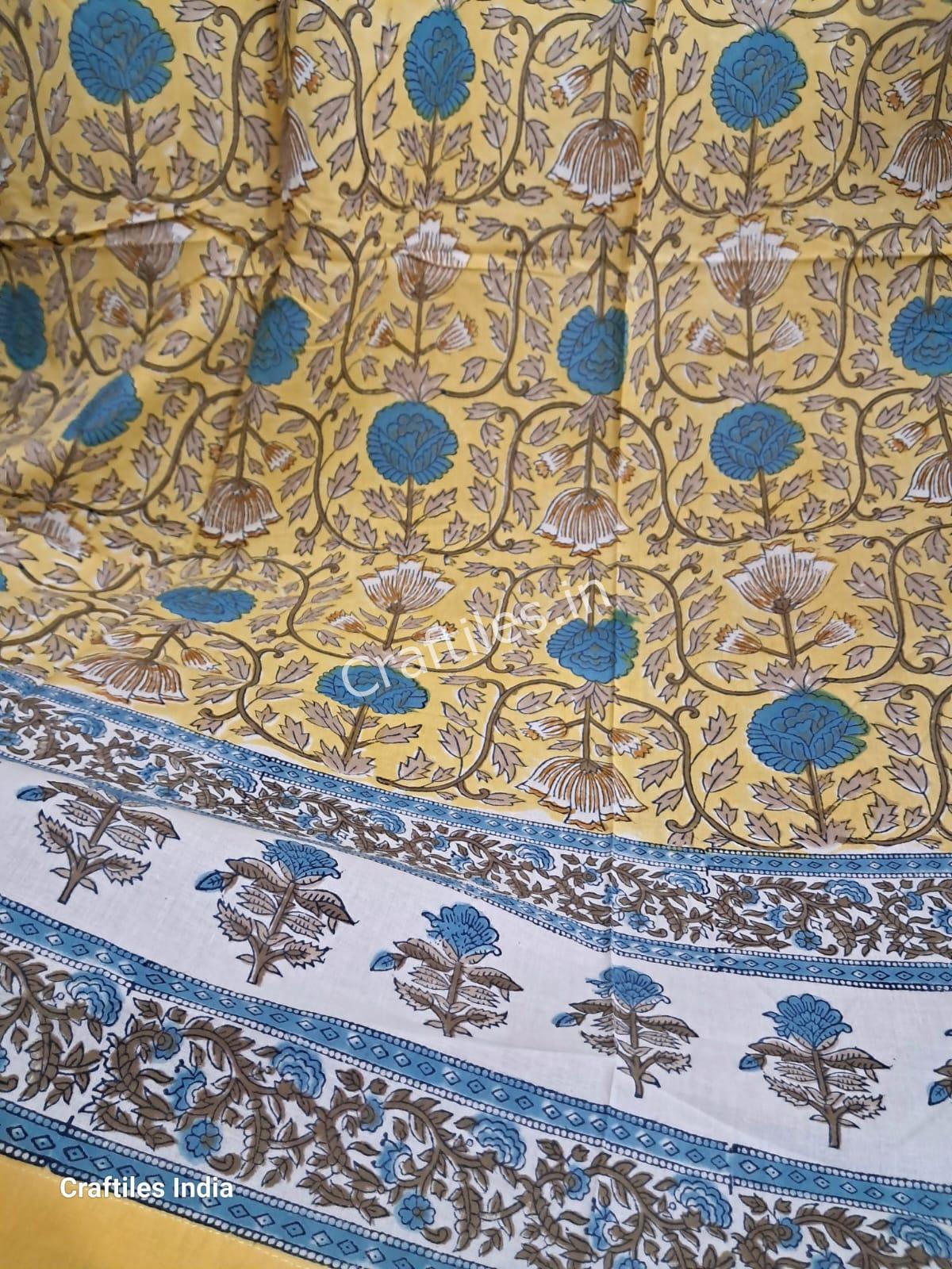 Craftiles® - CT2004 Hand block Printed Cotton Curtain White by Jaipur Dharohar - Free Delivery