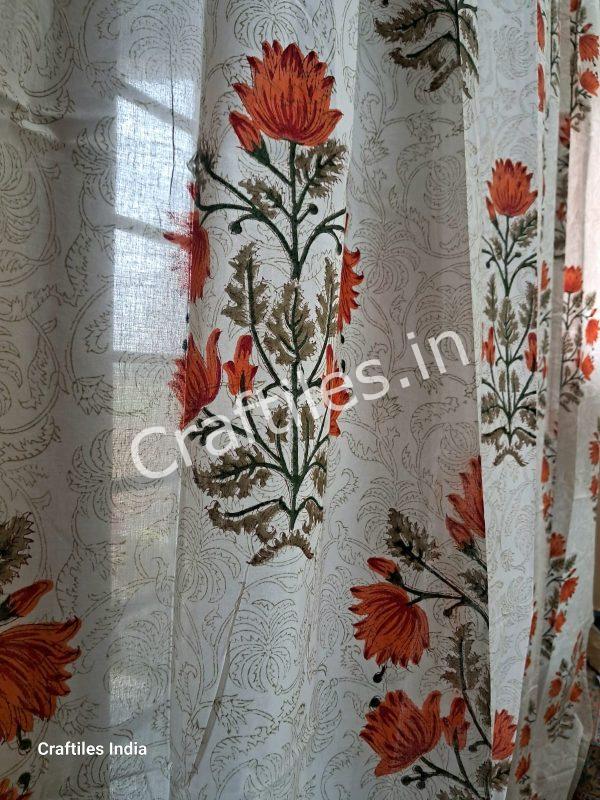 Craftiles® -  CT2004 Hand block Printed Cotton Curtain White by Jaipur Dharohar - Free Delivery - Image 2
