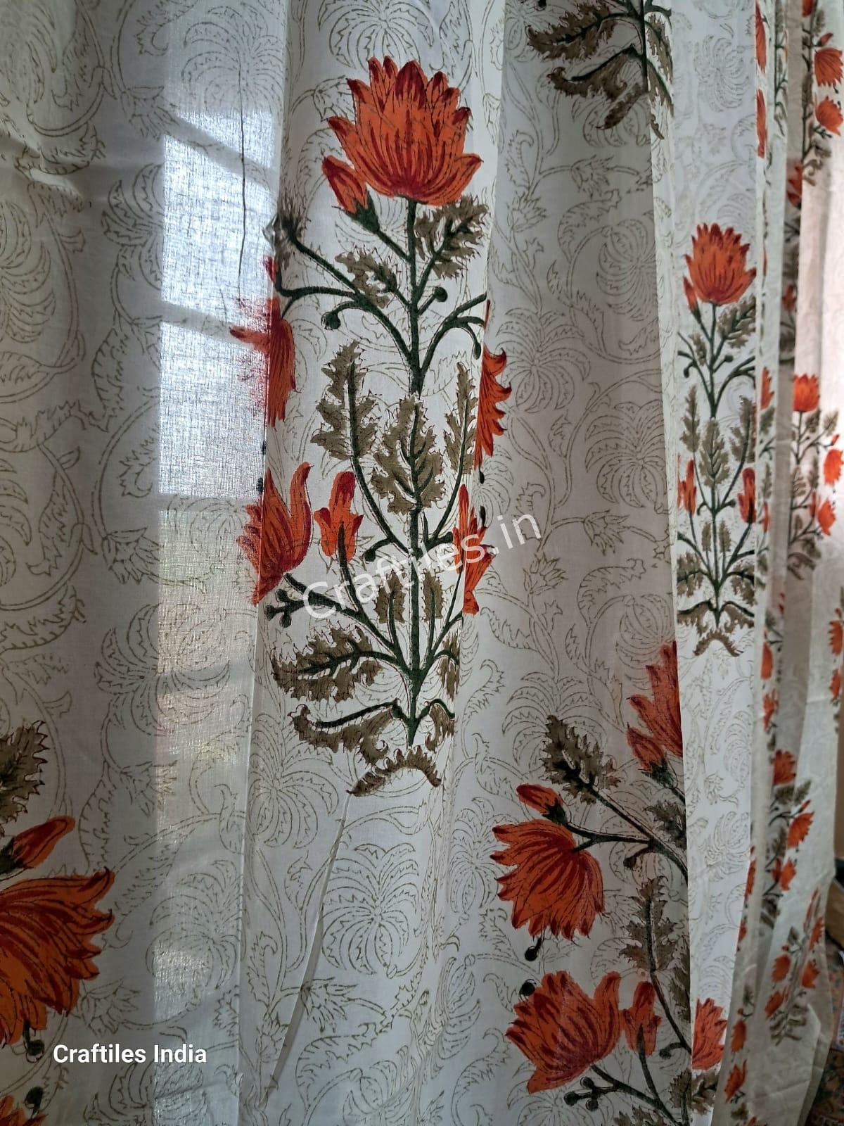 Craftiles® - CT2004 Hand block Printed Cotton Curtain White by Jaipur Dharohar - Free Delivery - Image 2
