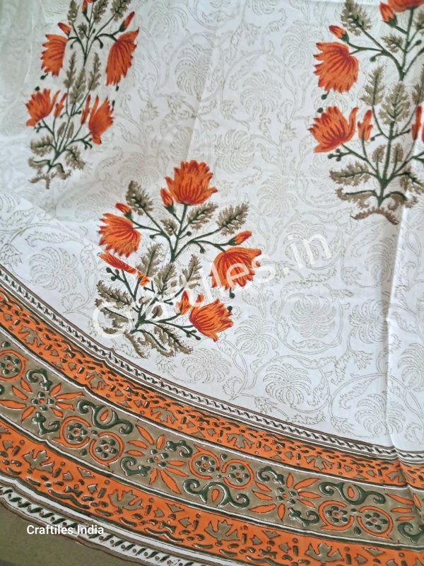 Craftiles® - CT2004 Hand block Printed Cotton Curtain White by Jaipur Dharohar - Free Delivery
