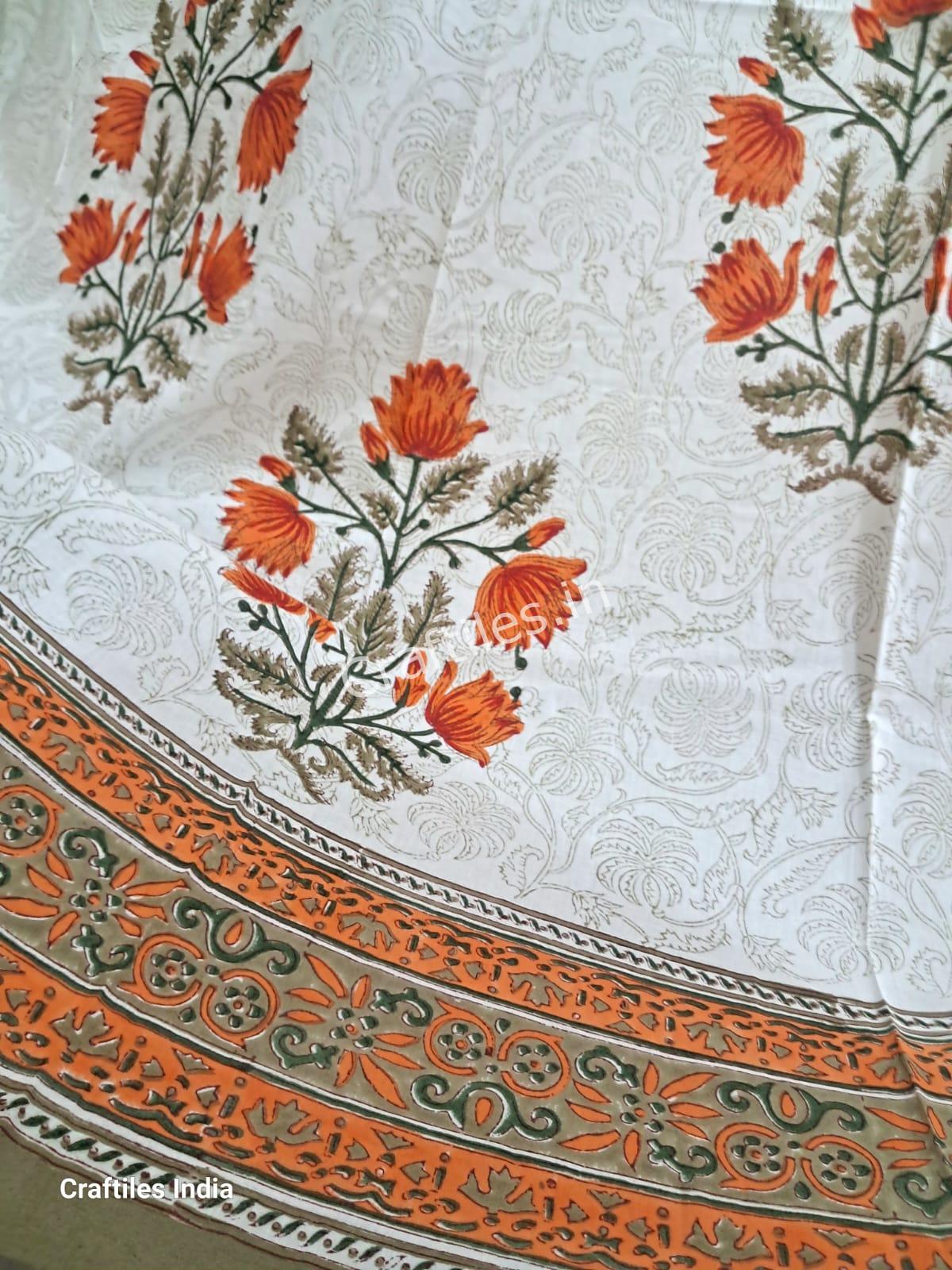 Craftiles® - CT2004 Hand block Printed Cotton Curtain White by Jaipur Dharohar - Free Delivery