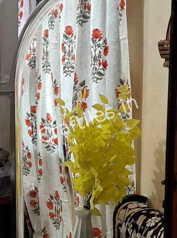 Craftiles® -  CT2004 Hand block Printed Cotton Curtain White by Jaipur Dharohar - Free Delivery - Image 3