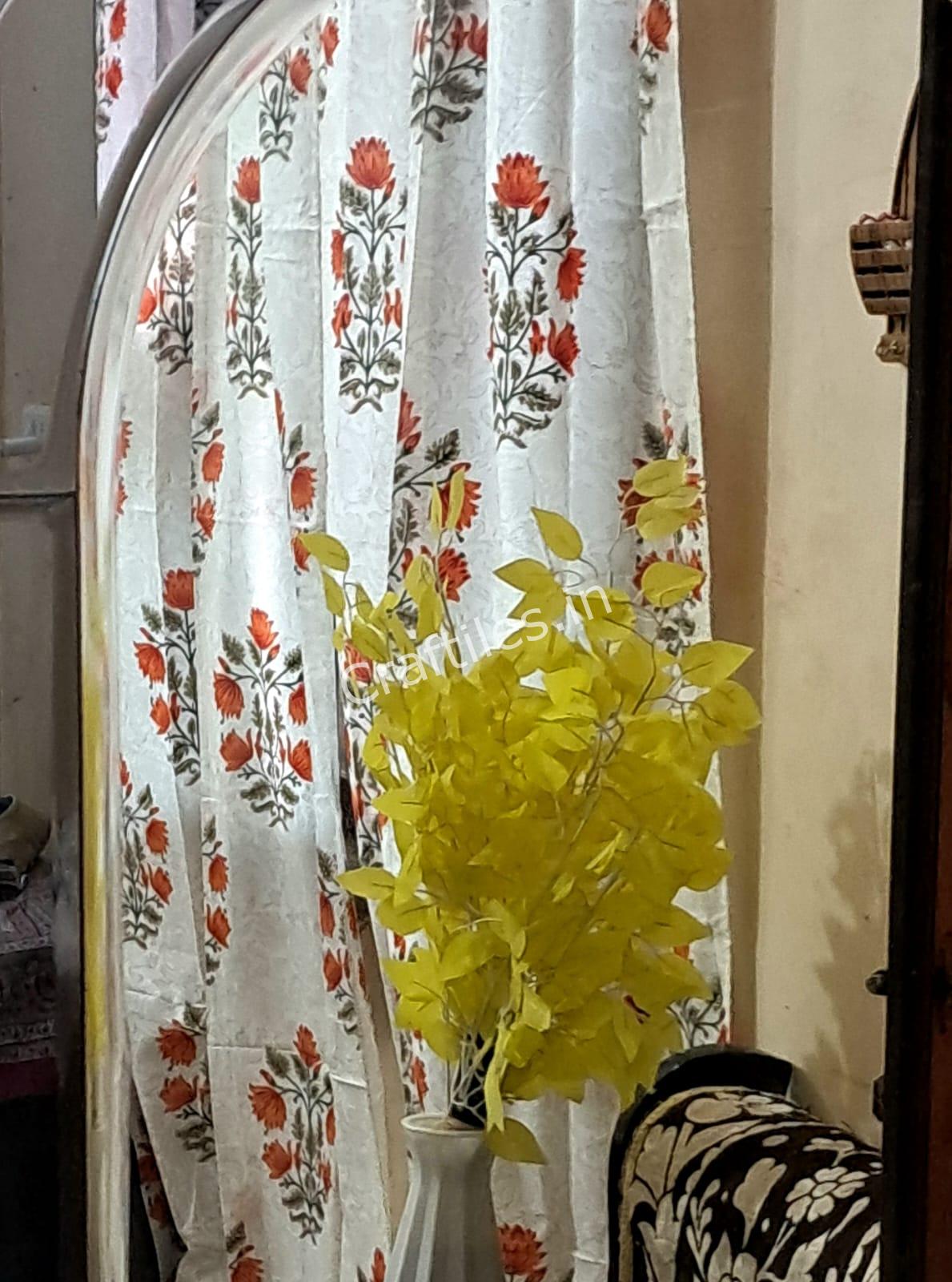 Craftiles® - CT2004 Hand block Printed Cotton Curtain White by Jaipur Dharohar - Free Delivery - Image 3