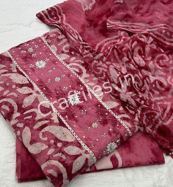Craftiles® US1001 Unstitched cotton Suit Set Wax (Set of 3 Pcs) with Handwork by Jaipur Dharohar - Image 3